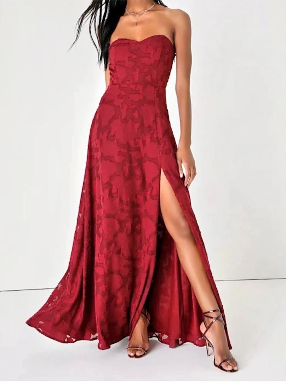 Lulus Floral Strapless Maxi Dress in Red Size Small NWT